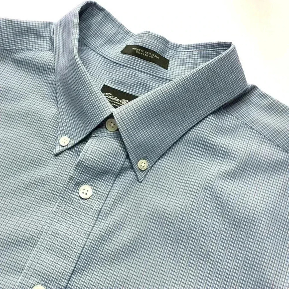 Eddie Bauer mens shirt XL Tall Wrinkle Resistant Relaxed Fit Blue Plaid - Picture 5 of 8